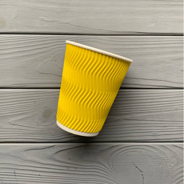 Стакан гофрированный желтый 400мл TGY400 (15шт/уп|450шт/ящ) 91мм