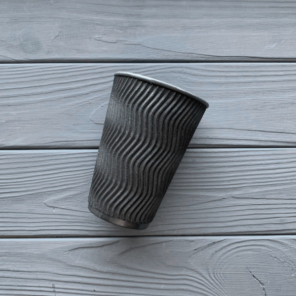 Стакан гофрированный черный/черный 400мл TGBB400 (15/уп|450/ящ) 91мм