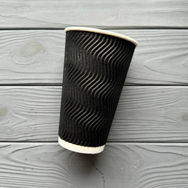 Стакан гофрированный Черный 450мл 90мм (20шт/уп|24уп/ящ) UMGB450