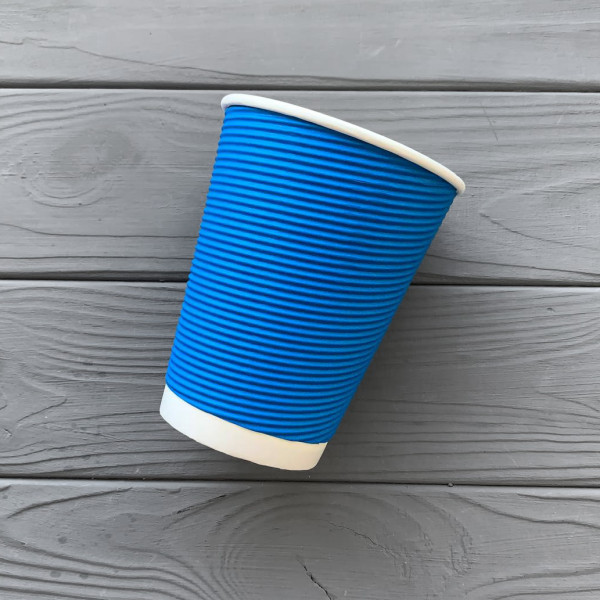 Стакан гофра 440мл Синий (25шт/уп|750шт/ящ) 91мм PLG440Bl