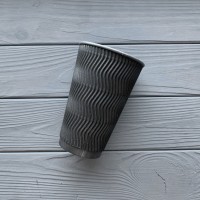Стакан гофрований чорний/чорний 500мл TGBB500 (15/уп|450/ящ) 91мм