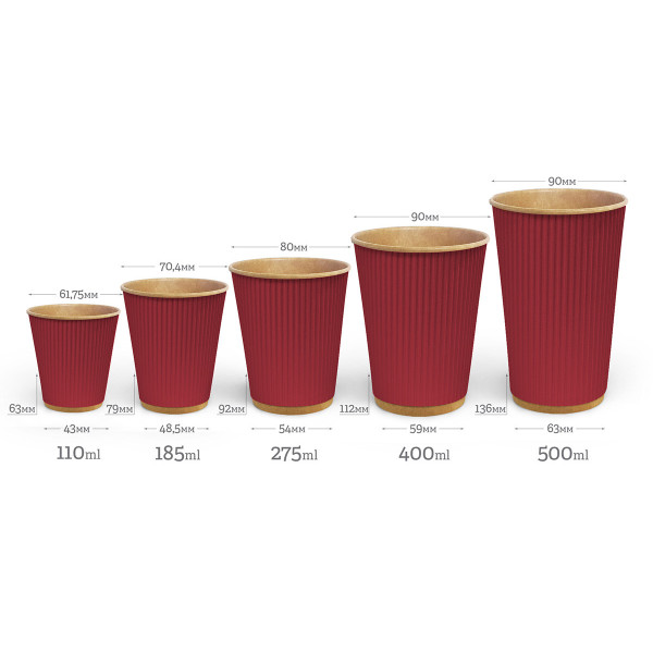 Стакан гофрований 275 мл Червоний (крафт основа)