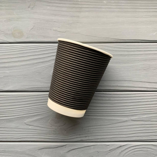 Стакан гофра 270мл Чорний (25шт/уп|1000шт) 80мм