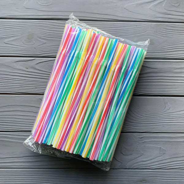 Трубочка толстая полосатая с коленом D=8мм H=24см (100шт/уп)