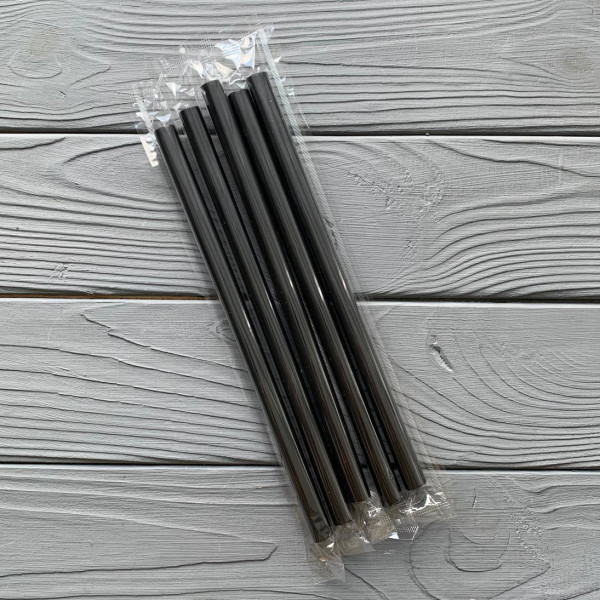 Трубочка 10мм Чорна BUBBLE TEA Рівна 21см в інд.уп. (250шт/уп 16уп\ящ)