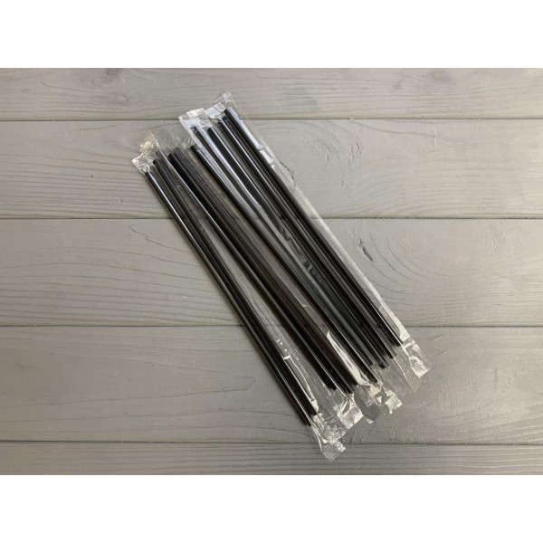 Трубочка в индивидуальной упаковке ровная, пленка, черная 200 шт.
