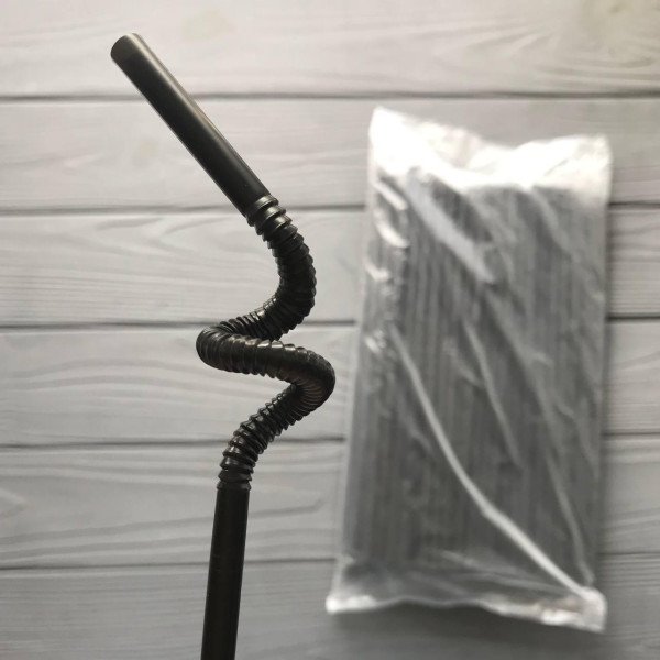 Трубочка Артистик чорна (довга гофра) (100шт/уп)