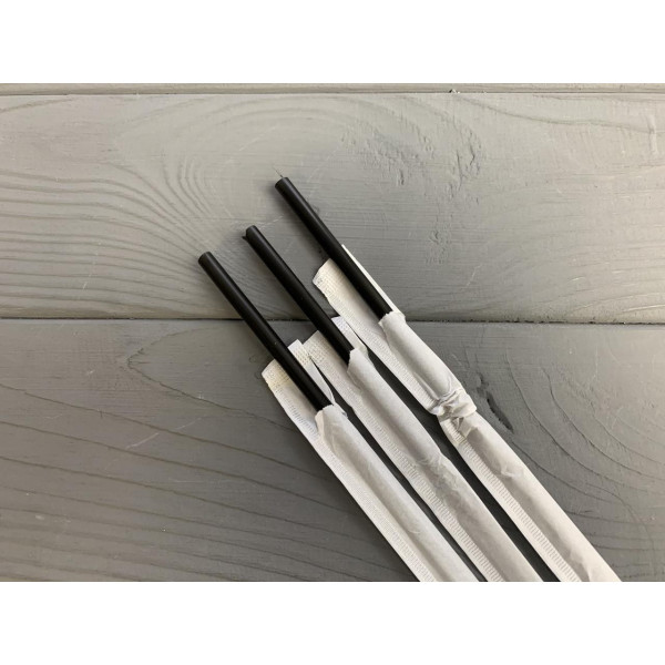 Трубочка в индивидуальной упаковке ровная, черная 200 шт.