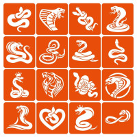 Набор трафаретов для биотату "Змеи" Snakes-simple-16, 6х6 см 16 простых трафаретов(Snakes-simple-16)