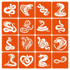 Набор трафаретов для биотату "Змеи" Snakes-simple-16, 6х6 см 16 простых трафаретов(Snakes-simple-16)