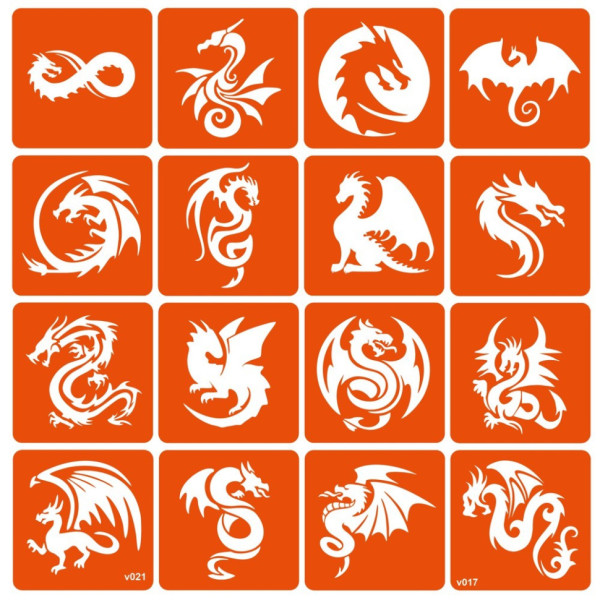 Набор трафаретов для био-тату "Dragons" dragons-16(dragons-16)
