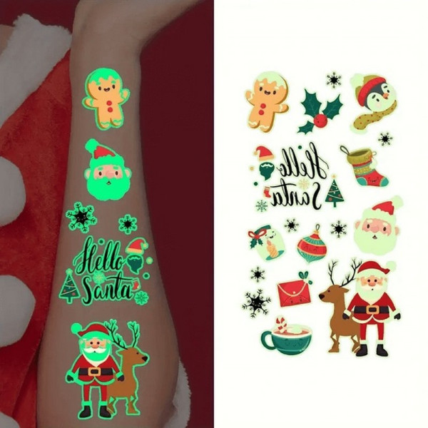 Набор временных тату "Рождество №2" kids-tatto-set10-2-christmass, светящиеся 12 х 7 см  (kids-tatto-set10-2-christ)