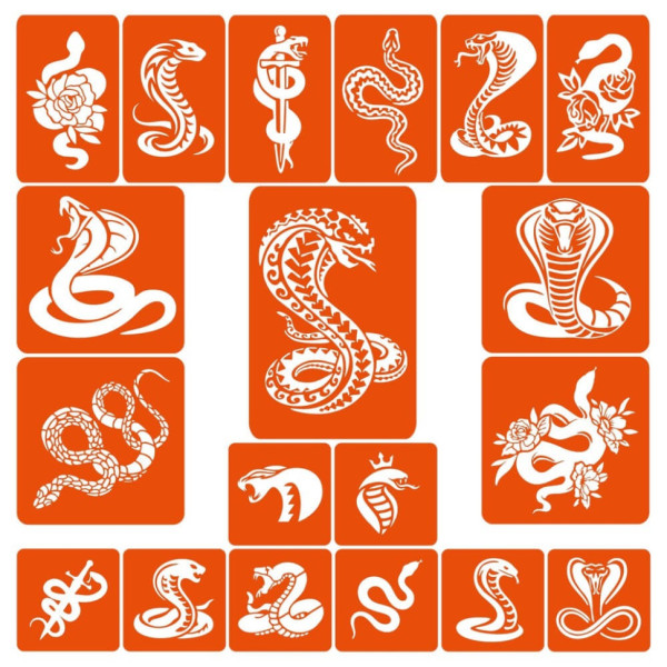 Набір трафаретів для біо-тату "Змії - великий мікс" snakes-big-mix 19 штук (snakes-big-mix)