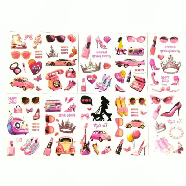 Набір дитячих тимчасових тату "Pink" pink-tatoo-set-10, 12х6 см (pink-tatoo-set-10)