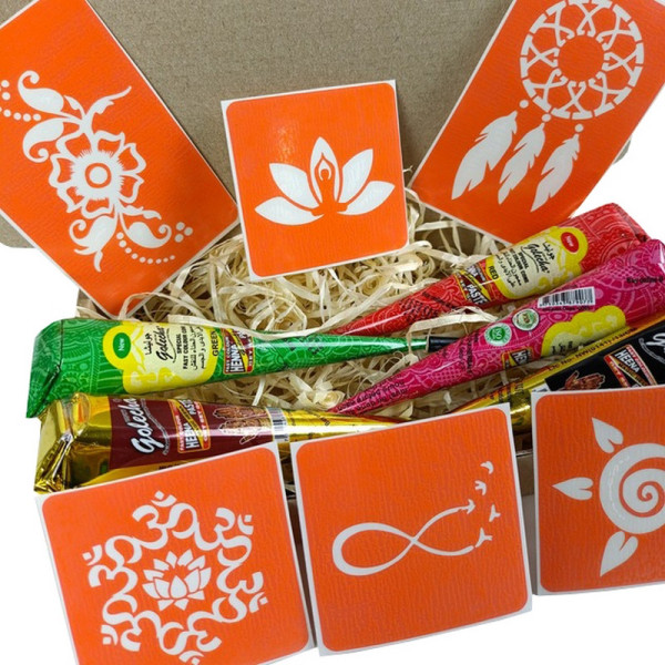 Набір кольорової хни з трафаретами для біо-тату №2 color-henna-set-02 (color-henna-set-02)