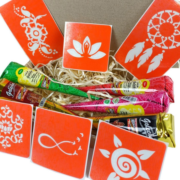 Набір кольорової хни з трафаретами для біо-тату №2 color-henna-set-02 (color-henna-set-02)