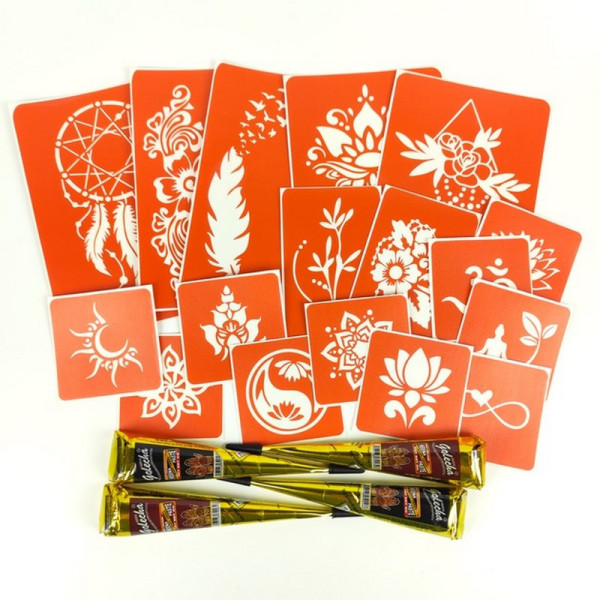 Набір кольорової хни з трафаретами для біо-тату №6 color-henna-set-06 (color-henna-set-06)