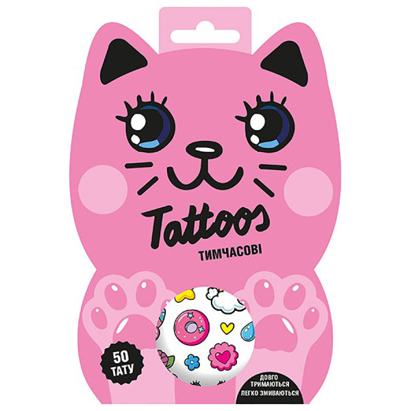 Тимчасові тату для молодших дівчаток Рожевий котик 10100696, 2 аркуші (10100696)