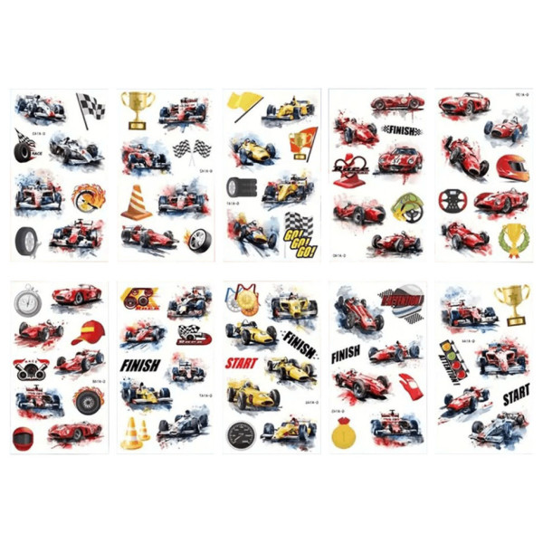 Набір тимчасових татуювань "Гоночні автомобілі" racing-cars-10-01 розмір 12х7 см (racing-cars-10-01)