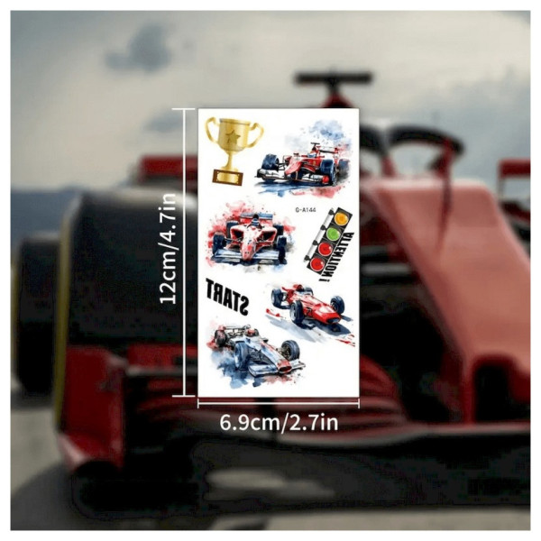 Набір тимчасових татуювань "Гоночні автомобілі" racing-cars-10-01 розмір 12х7 см (racing-cars-10-01)