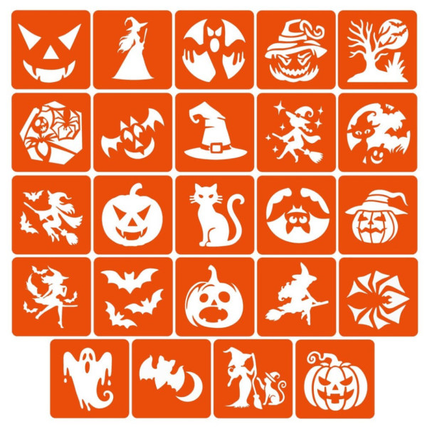 Набір трафаретів для біо-тату "Хелловін №2" Hallowween-2-24, 24 трафарети 6х6 см (Hallowween-2-24)