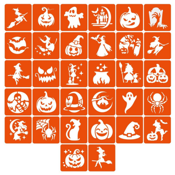 Набір трафаретів для біо-тату "Хелловін №3" hallowween-3-32, 32 трафарети 6х6 см (hallowween-3-32)