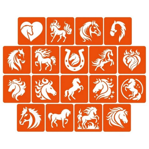 Набір трафаретів для біо-тату "Коні" horses_5x5_18_1, 5х5 см (horses_5x5_18_1)