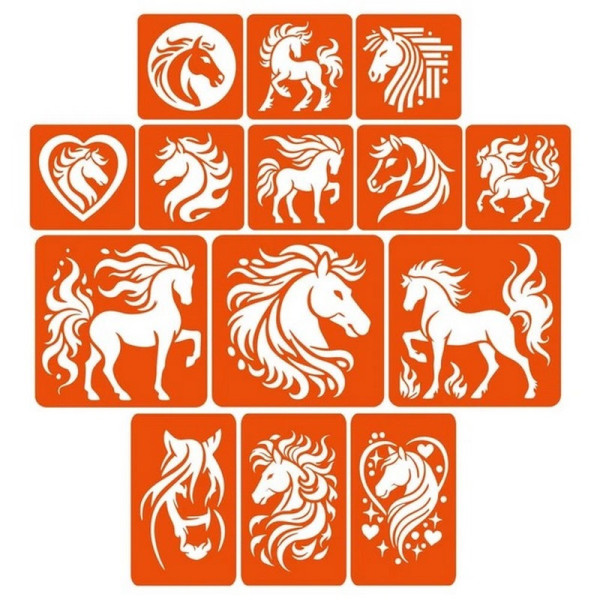 Набір трафаретів для біо-тату "Коні - великий мікс" horses-big-mix 10х10 см (horses-big-mix)