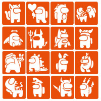 Набір трафаретів для біо-тату "Among us №2" Among-Us-2-6x6-16, 16 трафаретів (Among-Us-2-6x6-16)