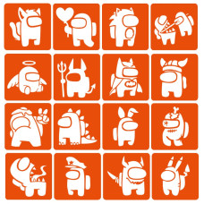 Набір трафаретів для біо-тату "Among us №2" Among-Us-2-6x6-16, 16 трафаретів (Among-Us-2-6x6-16)