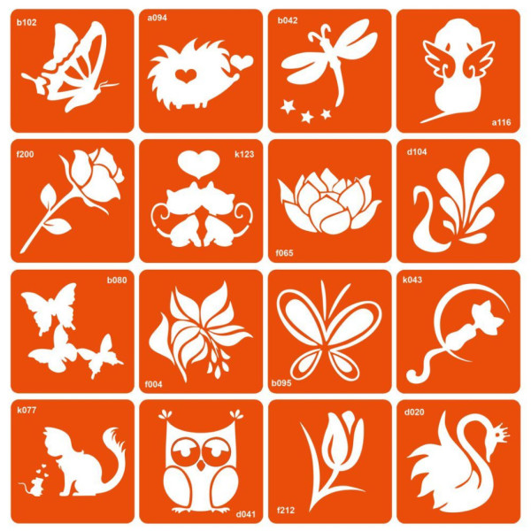 Набір трафаретів для біо-тату "Мікс для дівчаток №2" mix_for_girls_simple_2-16 (mix_for_girls_simple_2-16)