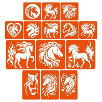 Набор трафаретов для био-тату "Лошади - большой микс" horses-big-mix 10х10 см(horses-big-mix)