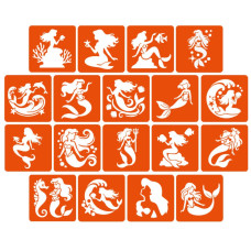 Набір трафаретів для біо-тату "Русалки" mermaids-5x5-18, 18 трафаретів (mermaids-5x5-18)