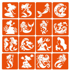 Набір трафаретів для біо-тату "Русалки" mermaids-6x6-16, 16 трафаретів (mermaids-6x6-16)