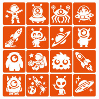 Набір трафаретів для біо-тату "Монстри та ракети №2" monsters-and-rockets-2-6x6-16 (mnts-and-rockets-2-6x6-16)