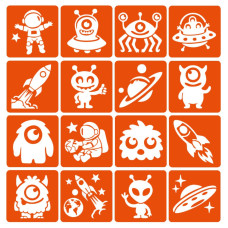 Набір трафаретів для біо-тату "Монстри та ракети №2" monsters-and-rockets-2-6x6-16 (mnts-and-rockets-2-6x6-16)