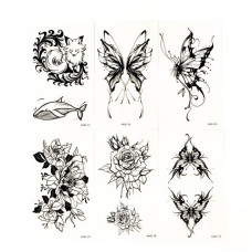 Набор временных тату «Бабочки и цветы №1» black-tattoo-mini-set-f01 из 6 черных по 9,5 х 5,5 см(black-tattoo-mini-set-f01)