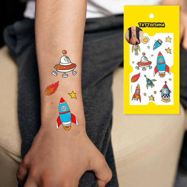 Набір тимчасових татуювань "Ракети" WS-A182 різнокольорові (WS-A182)
