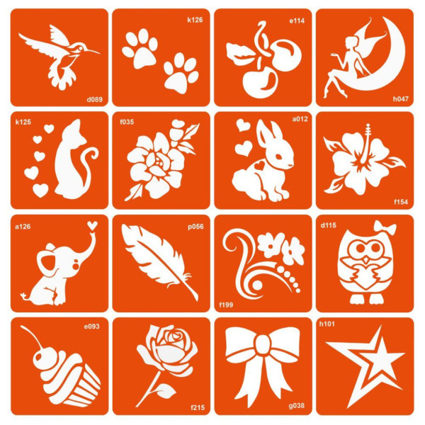 Набір трафаретів для біо-тату "Мікс для дівчаток №1" mix_for_girls_simple_1-16 (mix_for_girls_simple_1-16)