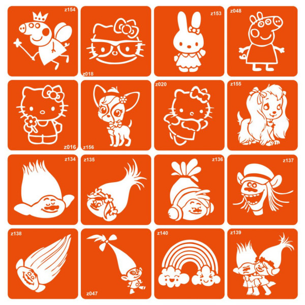 Набір трафаретів для біо-тату "Trolls + Kitti + Pepa" Trolls-kitti-pepa-16            (trolls-kitti-pepa-16)