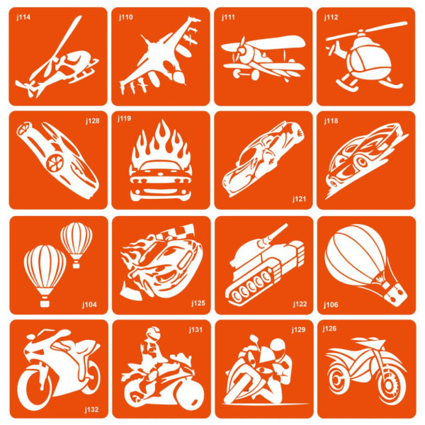 Набір трафаретів для біо-тату "Transport" transport-16 (transport-16)