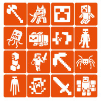 Набір трафаретів для біо-тату "Minecraft" Minecraft-6x6-16, 16 трафаретів (Minecraft-6x6-16)