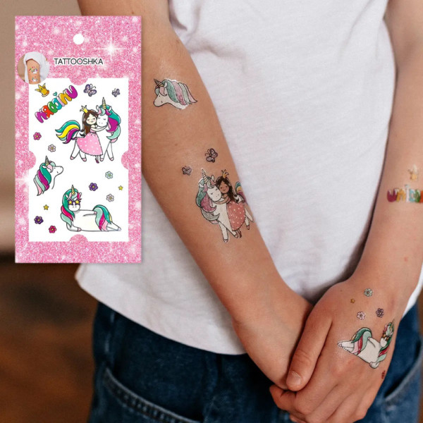Набор временных татуировок "Объятия с единорогом" EC-664 разноцветная(EC-664)