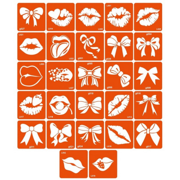Набір трафаретів для біо-тату "G+L - бантики та губи" g-L_simple_5x5_27_1 (g-L_simple_5x5_27_1)