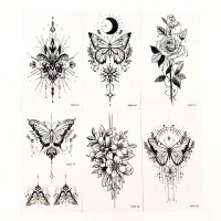 Набір тимчасових тату "Метелики та квіти №3" black-tattoo-mini-set-f03 із 6 чорних по 9,5 х 5,5 см (black-tattoo-mini-set-f03)