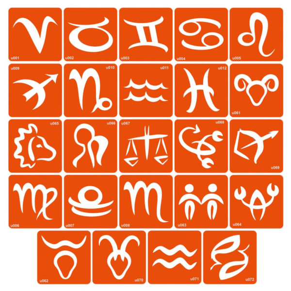Набір трафаретів для біо-тату «U - знаки зодіаку» u-simple_24_1 (u-simple_24_1)