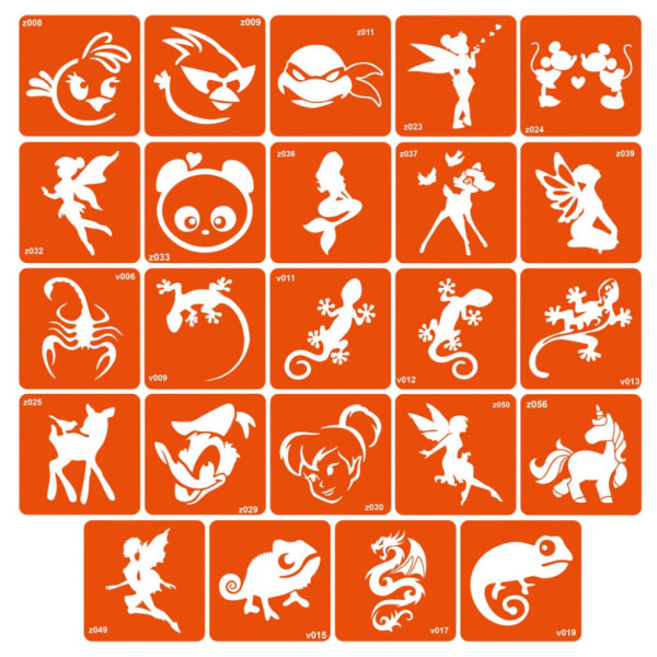 Набір трафаретів для біо-тату «V+Z - дракони, ящірки та мультики» v-z-simple_24_1 (v-z-simple_24_1)
