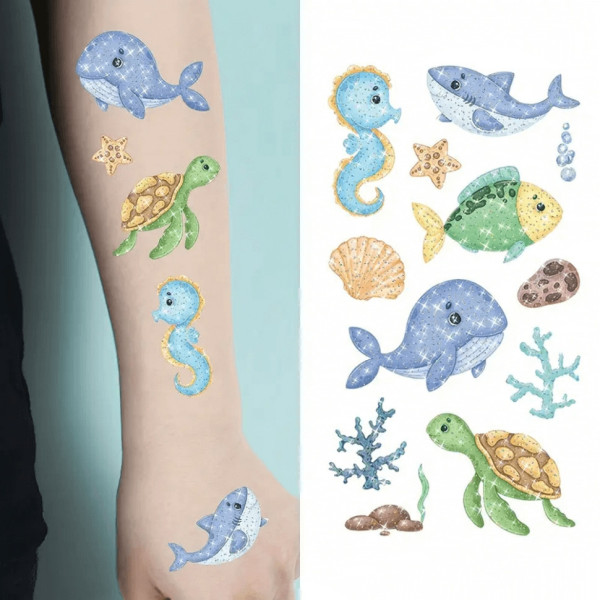 Набір дитячих блискучих тимчасових тату «Морські тварини» kids-tatto-see-set10 (kids-tatto-see-set10)
