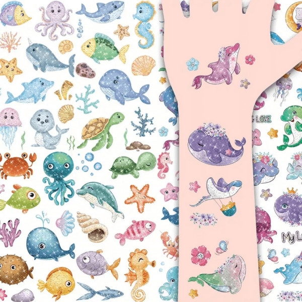 Набір дитячих блискучих тимчасових тату «Морські тварини» kids-tatto-see-set10 (kids-tatto-see-set10)