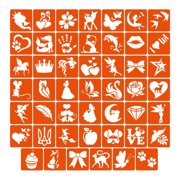 Набір трафаретів для біо-тату «Для дівчаток №1» girls_simple_1_4x4_48_1 (girls_simple_1_4x4_48_1)